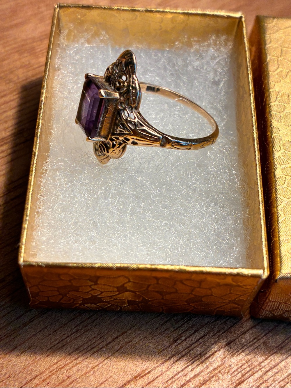Vintage Amethyst Ring Set in Gold with Silver Accents Size 7 - Picture 2 of 5